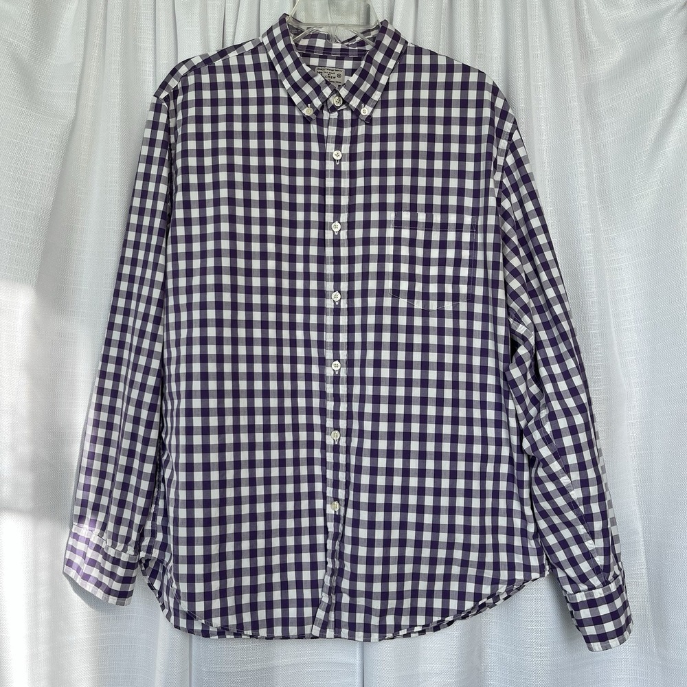 J Crew Mens 100% Cotton Mens Plaid Check Purple White Long Sleeve Shirt Size XL